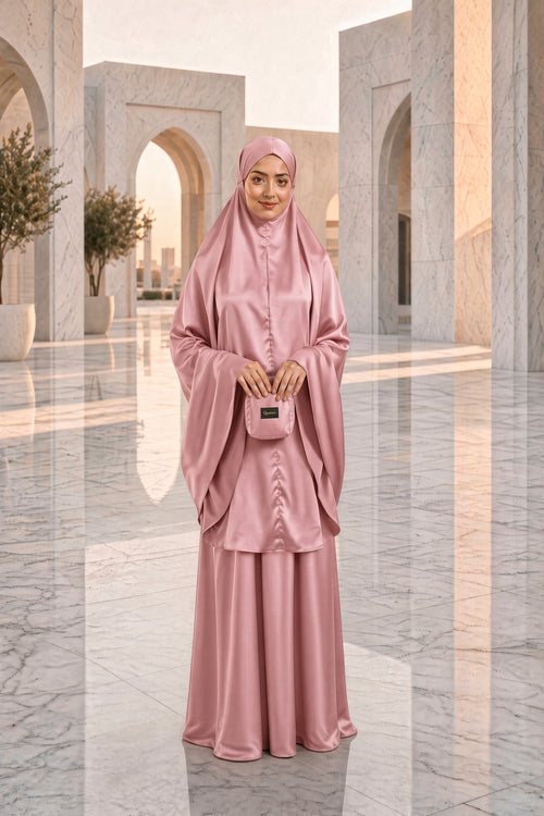 Qanitoon satin prayer set in dusty rose – قانتون